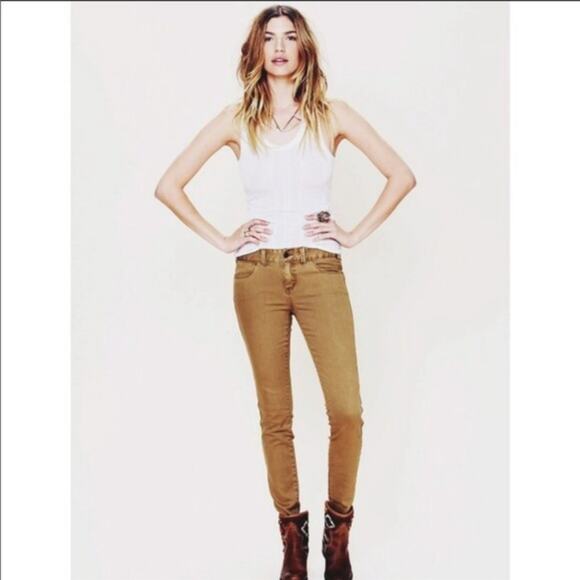 Free People Skinny Jeans Women 28 Mid Rise Taupe 5 pocket 61855-16525 - Picture 1 of 8
